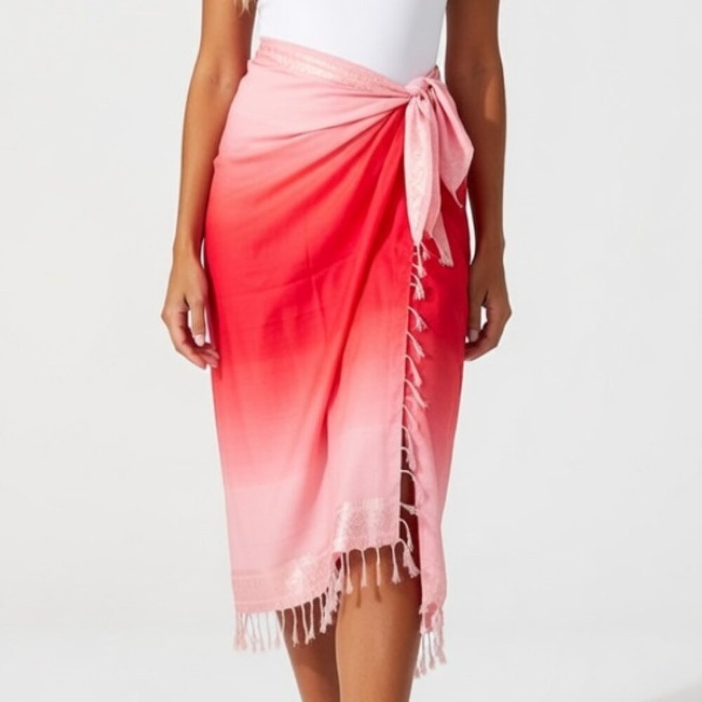 👙 Vibrant Pink ombre sarong beach wrap cover up with Tassels
